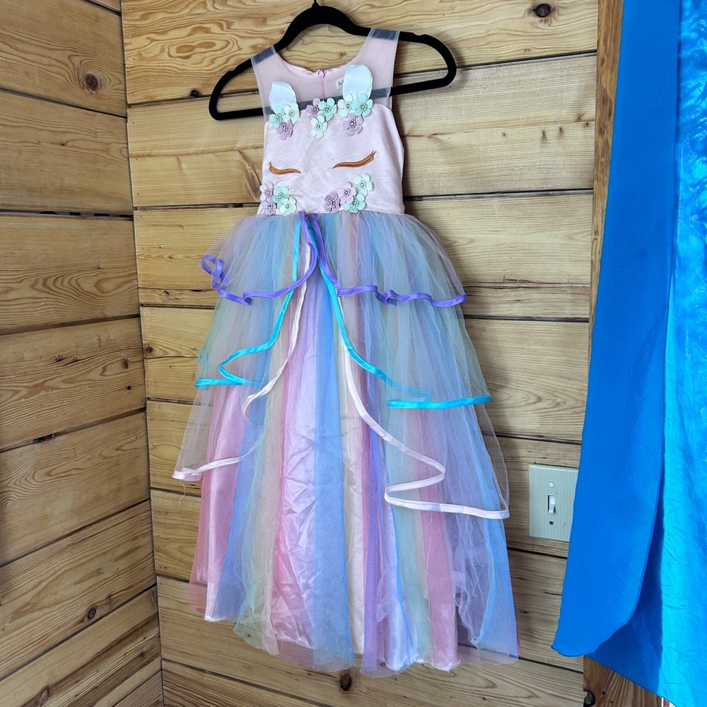 Tiered Rainbow Floral Fairy Princess Dance Dress Girls Size 8 Tool Beads